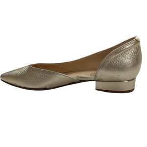 La Sellerie Genuine Leather Gold Pebbled 1” Heel Slip-on Flats Dressy Cutout S34